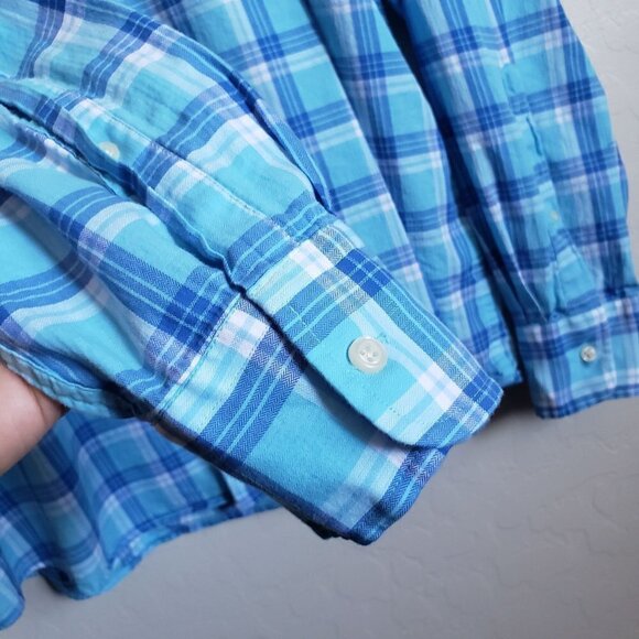 Peter Millar Seaside Plaid Long Sleeve Shirt Button Down Aqua Blue Size Mens XXL - Picture 8 of 11